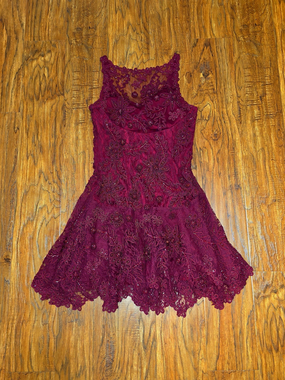 Sue Wong Nocturne Lace Sequin Beaded Evening Cocktail Dress Burgundy Womens Sz12 - Picture 3 of 9